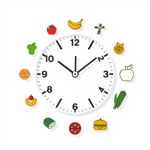 Clock face with healthy food icons around the perimeter