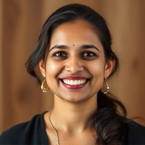 Dr. Anya Sharma, lead nutritionist at Nourish & Bloom, smiling warmly.