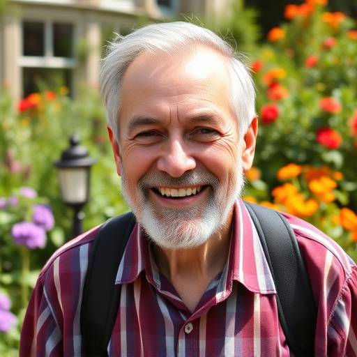 Image of John Smith, a senior man smiling outdoors in a garden