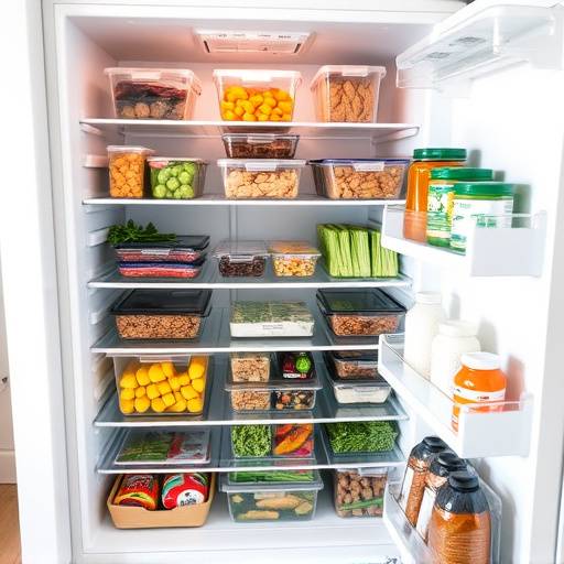 Image showing organized containers of prepped meals in a refrigerator